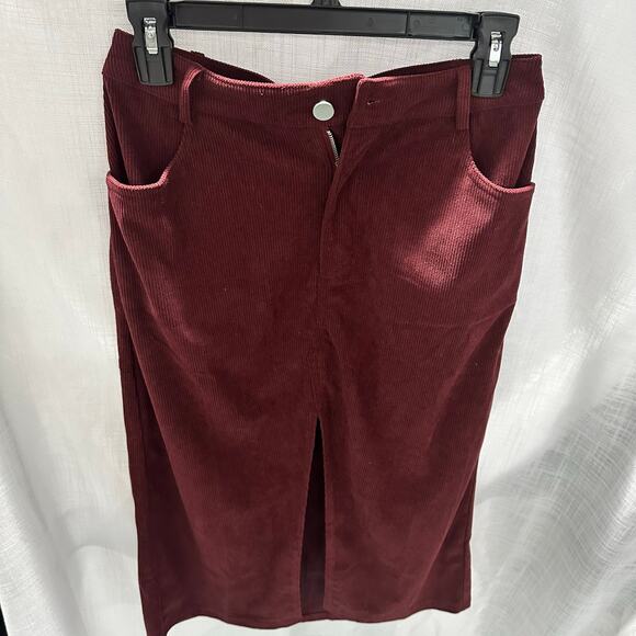 Lulu's Refreshing Romance Burgundy Corduroy Midi Skirt- Women's Size Small - Picture 2 of 7
